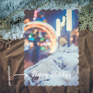 Snow and winter lights holiday card
