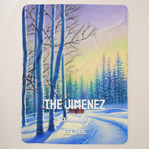 Snow and Winter Scene Family Name and Established Sherpa Blanket