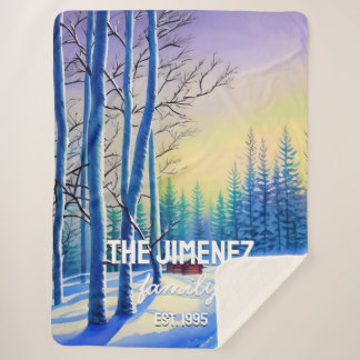 Snow and Winter Scene Family Name and Established Sherpa Blanket
