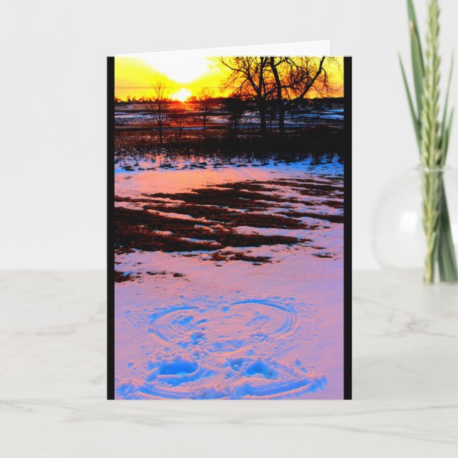 Snow Angel At Sunset Thinking Of  You Card (Front)