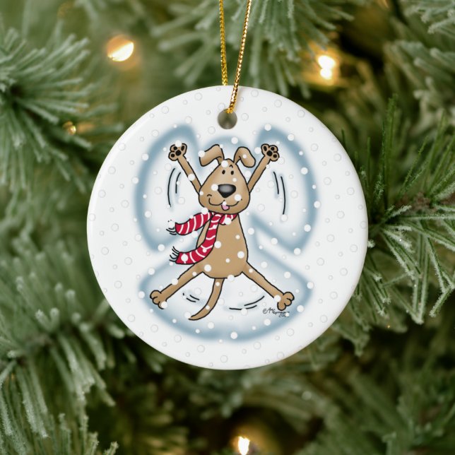 Snow Angel Dog Fun Cute Christmas Holiday Funny Ceramic Tree Decoration (Tree)