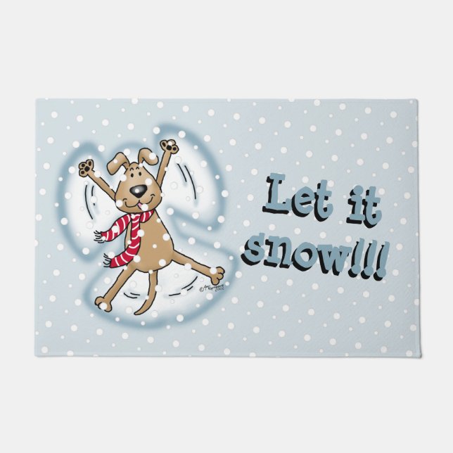 Snow Angel Dog Fun Cute Christmas Holiday Funny Doormat (Front)