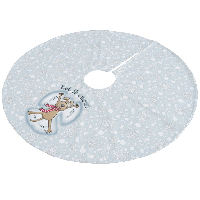Snow Angel Dog Fun Cute Christmas Holiday Funny Fleece Tree Skirt (Angled)