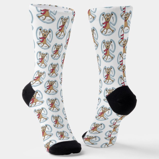 Snow Angel Dog Fun Cute Christmas Holiday Funny Socks (Angled)