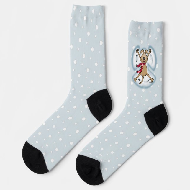 Snow Angel Dog Fun Cute Christmas Holiday Funny Socks (Left)