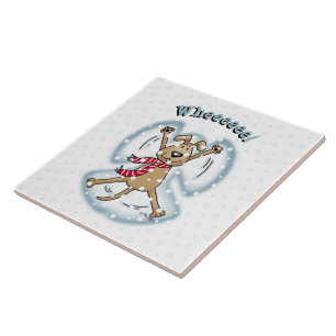 Snow Angel Dog Fun Cute Christmas Holiday Funny Tile