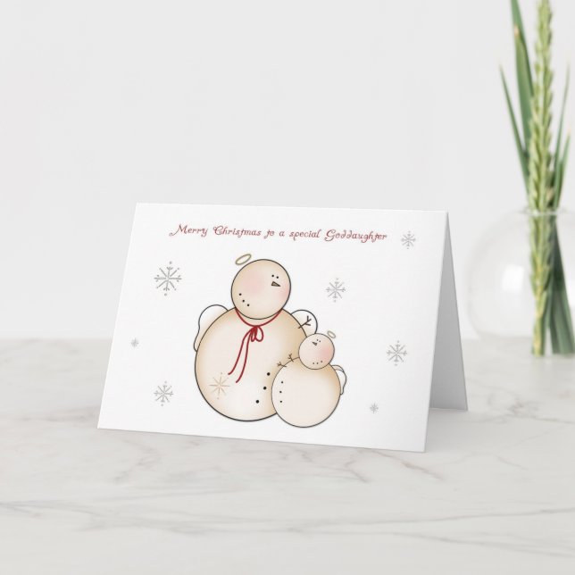Snow Angels, Merry Christmas Goddaughter Holiday Card (Front)