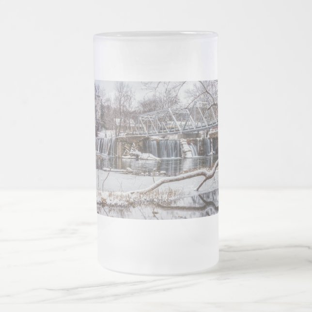 Snow At Finley Dam Frosted Glass Beer Mug (Center)