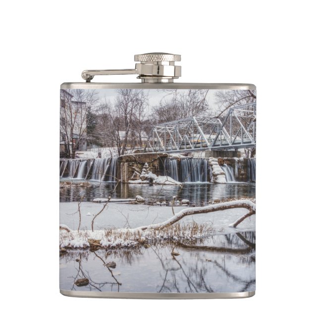 Snow At Finley Dam Hip Flask (Front)