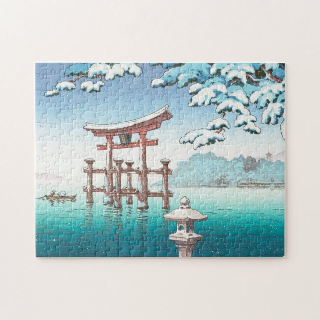 Snow at Miyajima hanga winter scenery tori gate Jigsaw Puzzle (Horizontal)