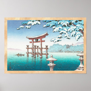 Snow at Miyajima hanga winter scenery watererscape Poster