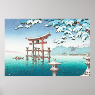 Snow at Miyajima hanga winter scenery watererscape Poster