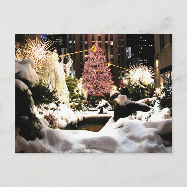 Snow at Rockefeller Centre Christmas Tree Postcard (Front)