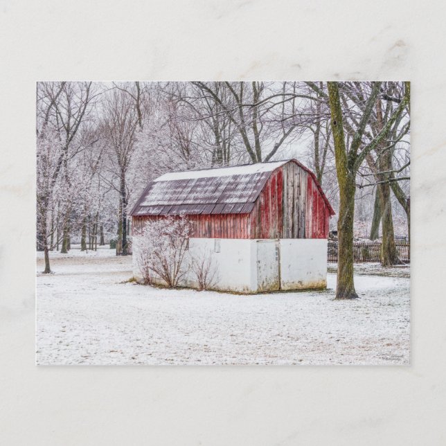 Snow At The Red Barn Blank Post Card (Front)