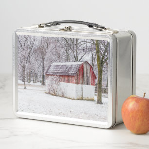 Snow At The Red Barn Metal Lunch Box
