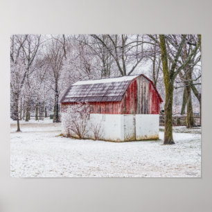 Snow At The Red Barn Poster