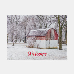 Snow At the Red Barn Welcome Mat