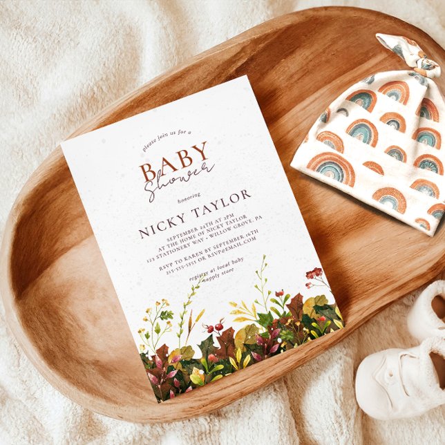 Snow Autumn Floral Baby Shower Invitation (Creator Uploaded)
