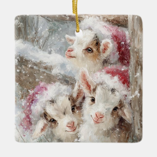 Snow Babies Christmas Goats 10 - YOUR PHOTO Ceramic Ornament (Front)