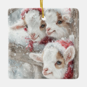 Snow Babies Christmas Goats 11 - YOUR PHOTO Ceramic Ornament