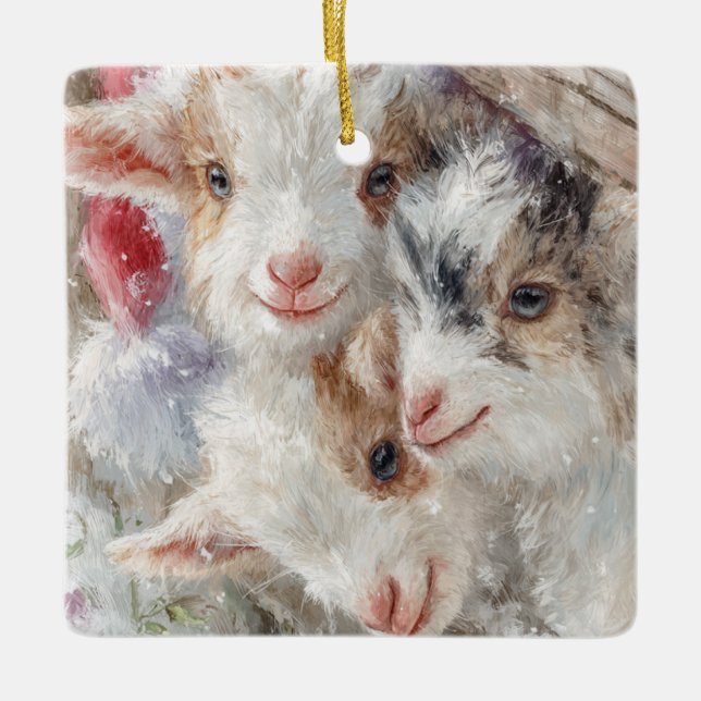 Snow Babies Christmas Goats 12 - YOUR PHOTO Ceramic Ornament (Front)