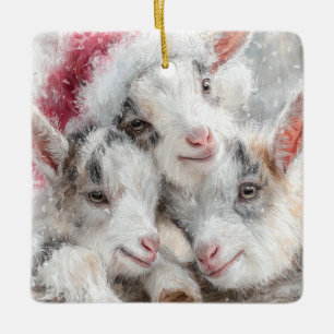 Snow Babies Christmas Goats 1 - YOUR PHOTO Ceramic Ornament
