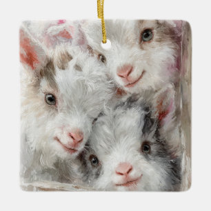 Snow Babies Christmas Goats 3 - YOUR PHOTO Ceramic Ornament