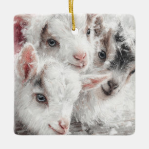 Snow Babies Christmas Goats 4 - YOUR PHOTO Ceramic Ornament