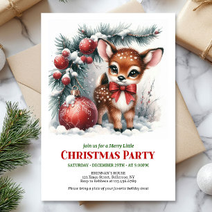 Snow baby fawn wintery scene watercolor editable  invitation