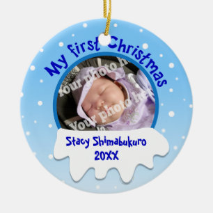Snow Babys First Christmas Custom Photo Ornament
