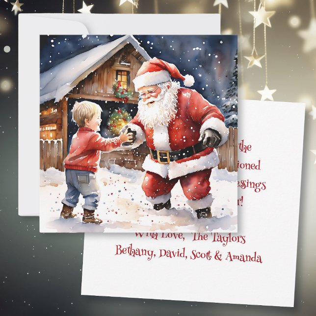 Snow ball fight with Santa nostalgic Christmas Card (Creator Uploaded)