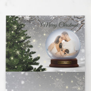 Snow Ball Monogram Name Family Tri-Fold Holiday Card