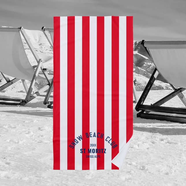 Snow Beach Club Red Cabana Stripe Winter Snow Towel (Creator Uploaded)