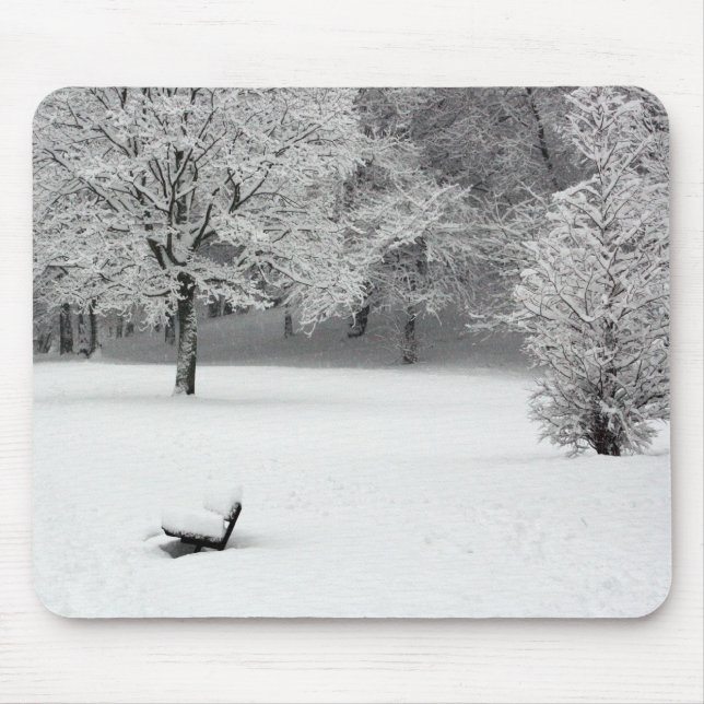 Snow bench and trees mouse mat (Front)