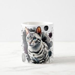 Snow Bengal Cat Watercolor Portrait Coffee Mug