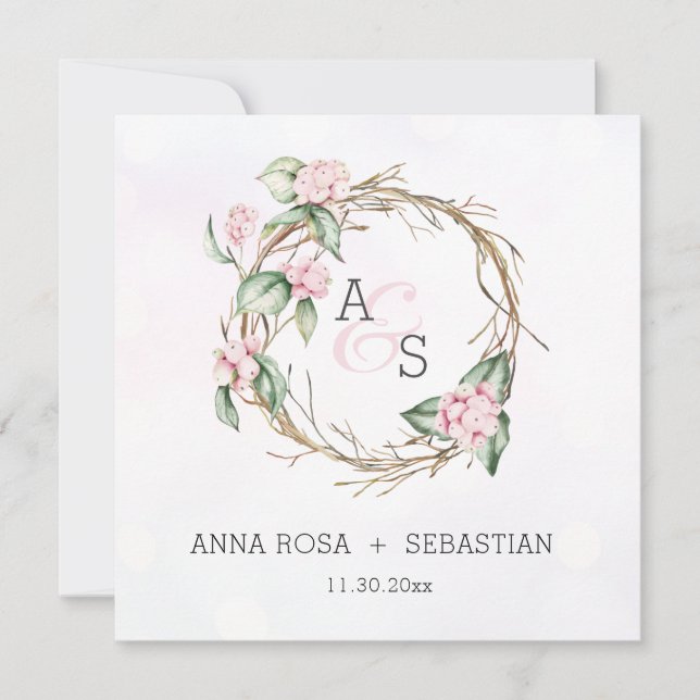 *~* Snow Berry Boho RSVP AR  AR12  Winter Wedding Invitation (Front)