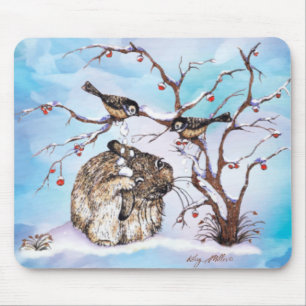 Snow Birds And Bunny Mouse Pad