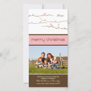 Snow Birds Merry Christmas Photocard (pink) Holiday Card