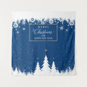 Snow Blue Christmas Backdrop Winter banner Tapestry