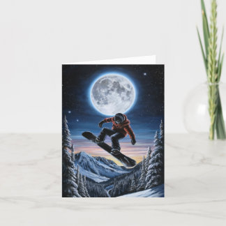 Snow Boarding On Full Moon Blank Card