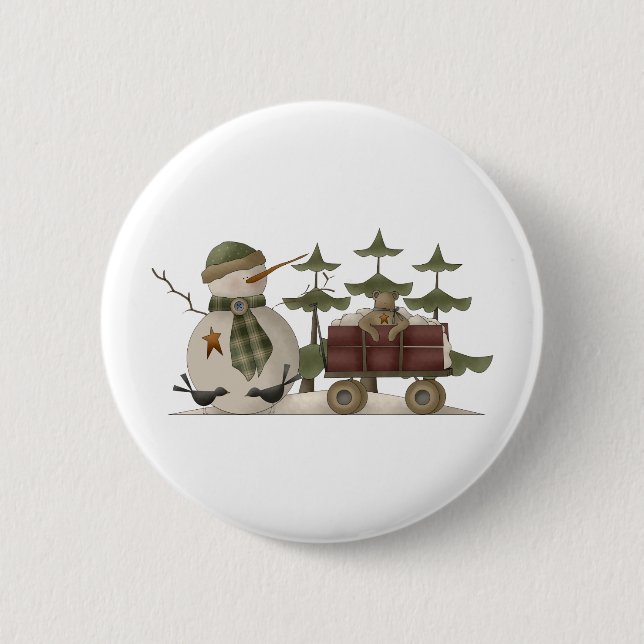 Snow Bobbins · Snowman With Wagon 6 Cm Round Badge (Front)