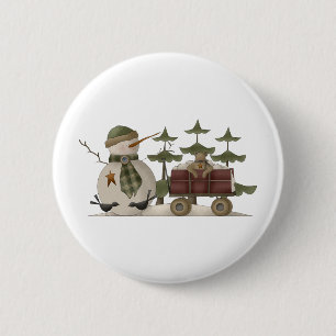 Snow Bobbins · Snowman With Wagon 6 Cm Round Badge