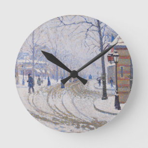 Snow, Boulevard de Clichy, Paris, 1886 Round Clock