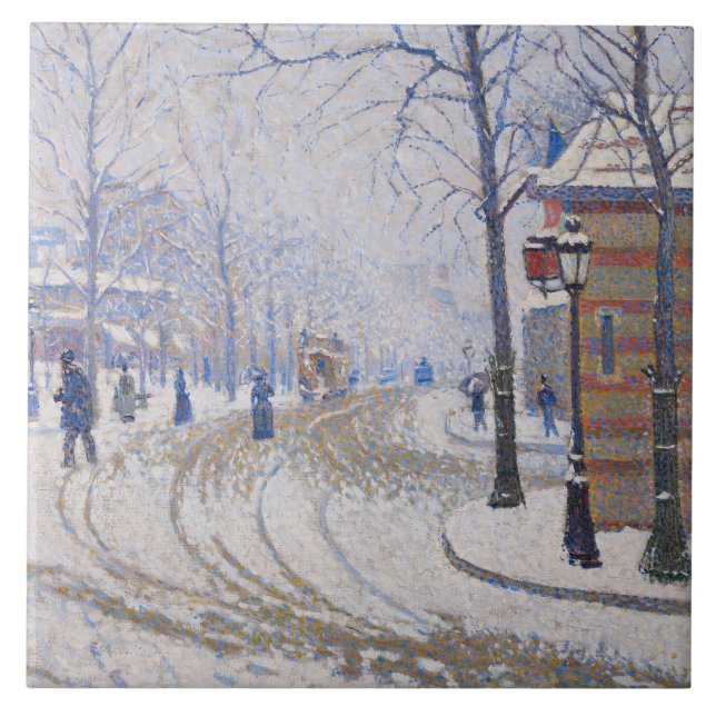 Snow, Boulevard de Clichy, Paris, 1886 Tile (Front)