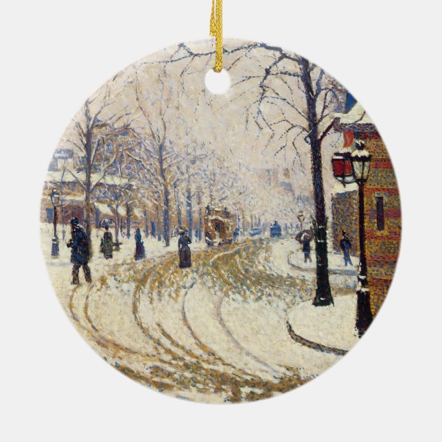 Snow, Boulevard de Clichy, Paris by Paul Signac Ceramic Tree Decoration (Back)