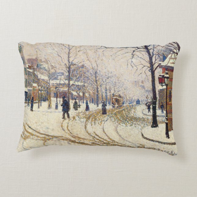 Snow, Boulevard de Clichy, Paris by Paul Signac Decorative Cushion (Back)