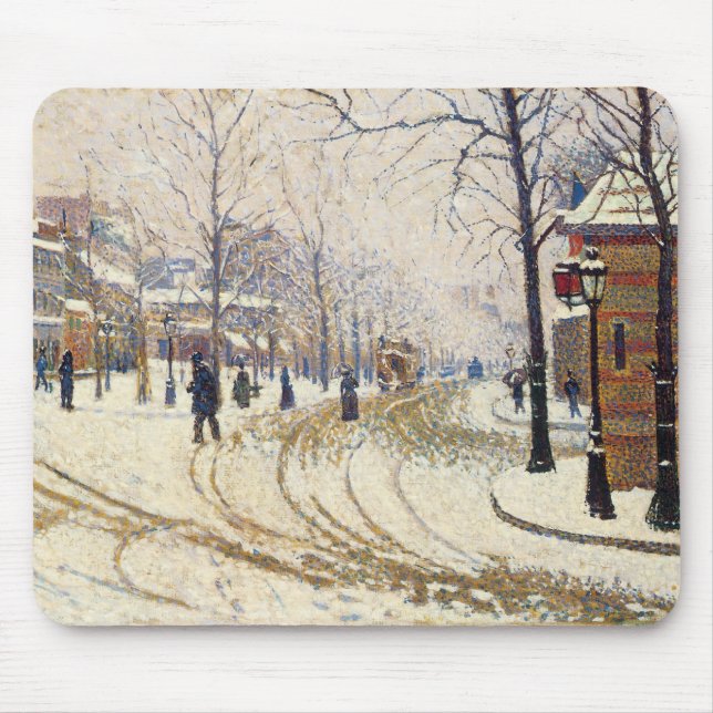 Snow, Boulevard de Clichy, Paris by Paul Signac Mouse Mat (Front)