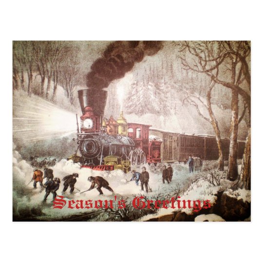 Snow Bound Train Christmas Postcard