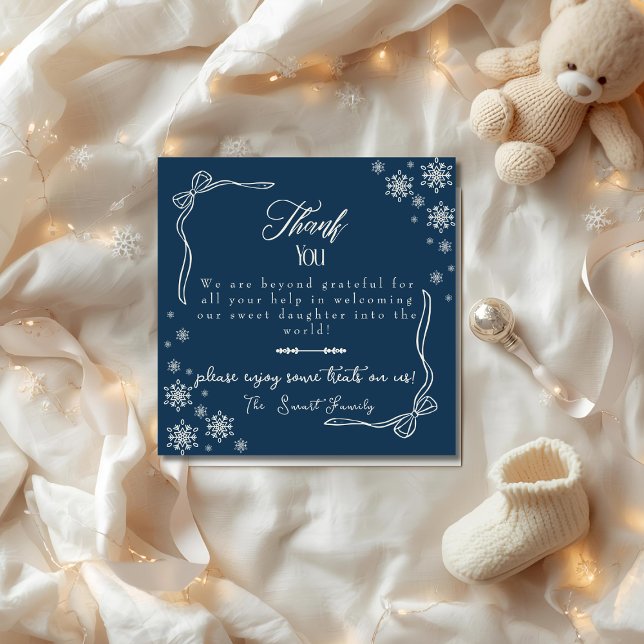 Snow Bow blue baby Labour & Delivery NICU Hospital Thank You Card (Snow Bow blue baby Labor & Delivery NICU Hospital Thank You Card)