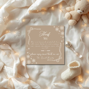 Snow Bow Taupe baby Labour  Delivery NICU Hospital Thank You Card
